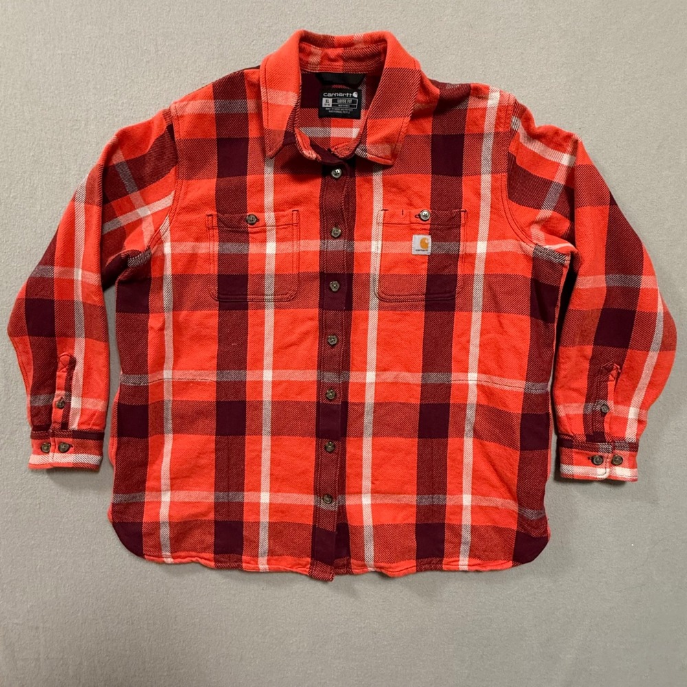 Carhartt Heavy Weight Plaid Flannel Loose Fit Work Shirt Jacket Women XL (16-18)